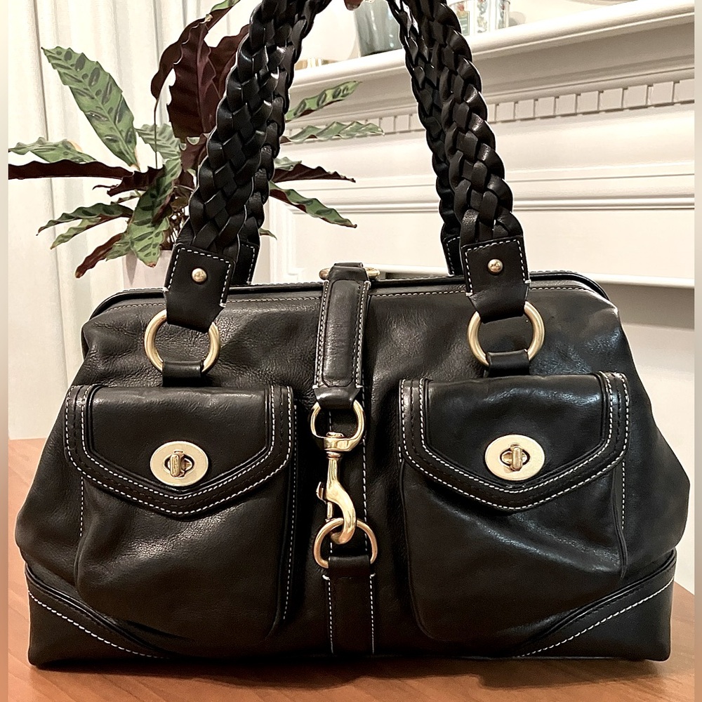 COACH Black #3569 Braided Leather Satchel Bag